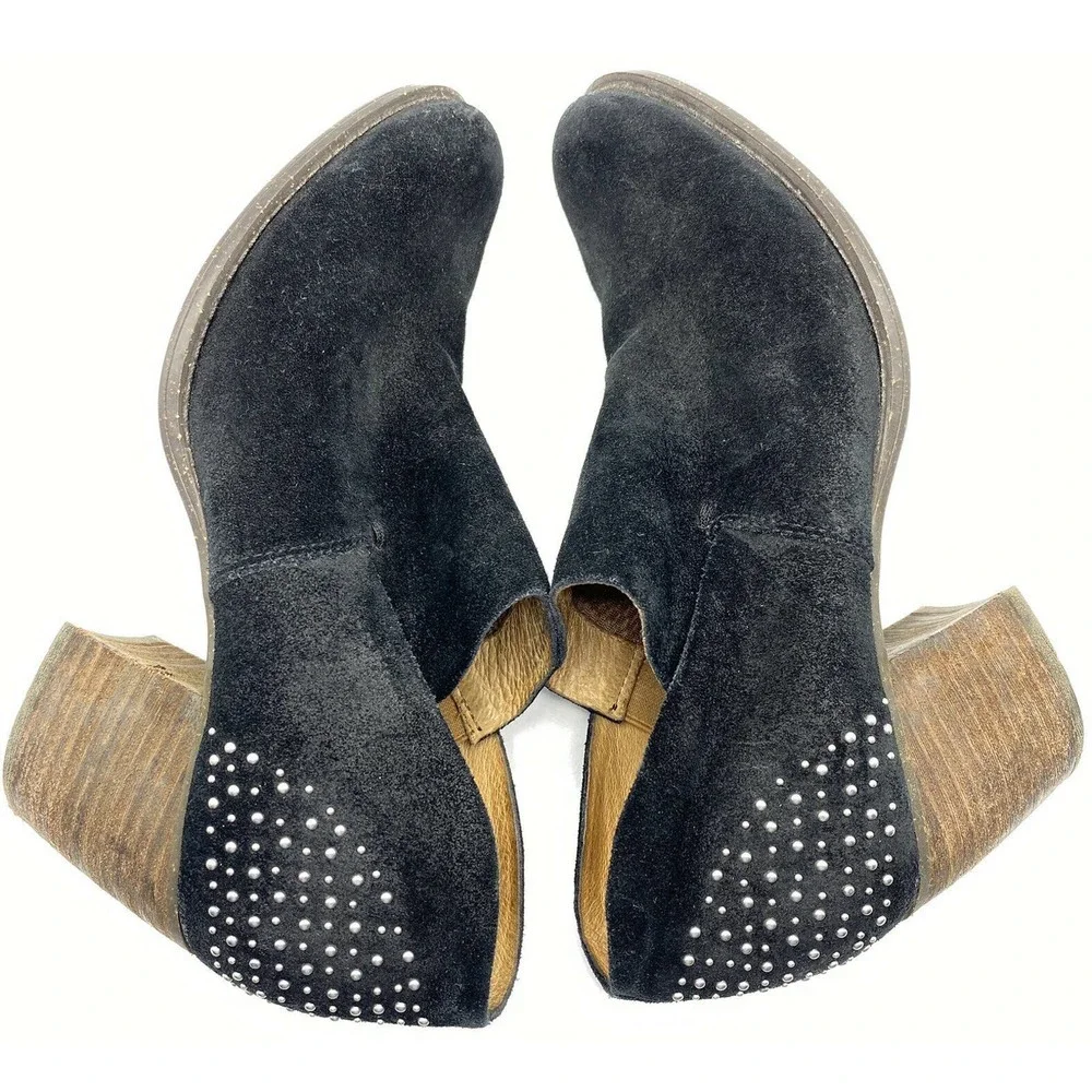 Naya Valerie Black Suede Silver Studded Bootie Stacked Heels Anthropologie - Picture 5 of 8